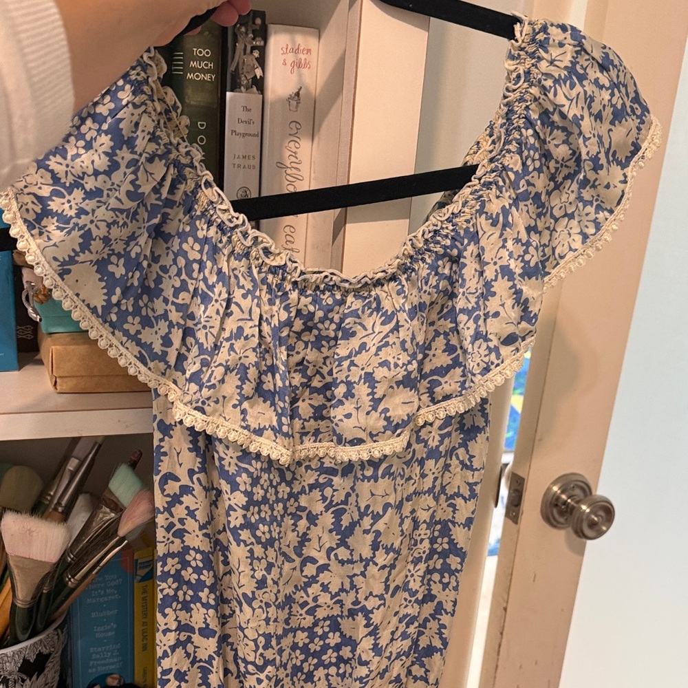 Poupette St. Barth Blue and White Floral Jumpsuit